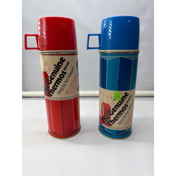 Thermos Other - Vintage 1974 King-Seeley Thermos Set Red Blue Vacuum Bottles 10in Pair